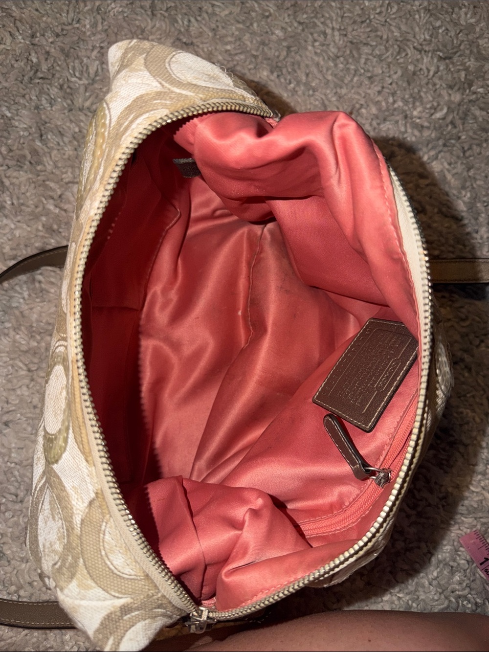 Coach Signature Metallic Cream & Tan Hobo Bag with 2 Hang Tags - Picture 11 of 15